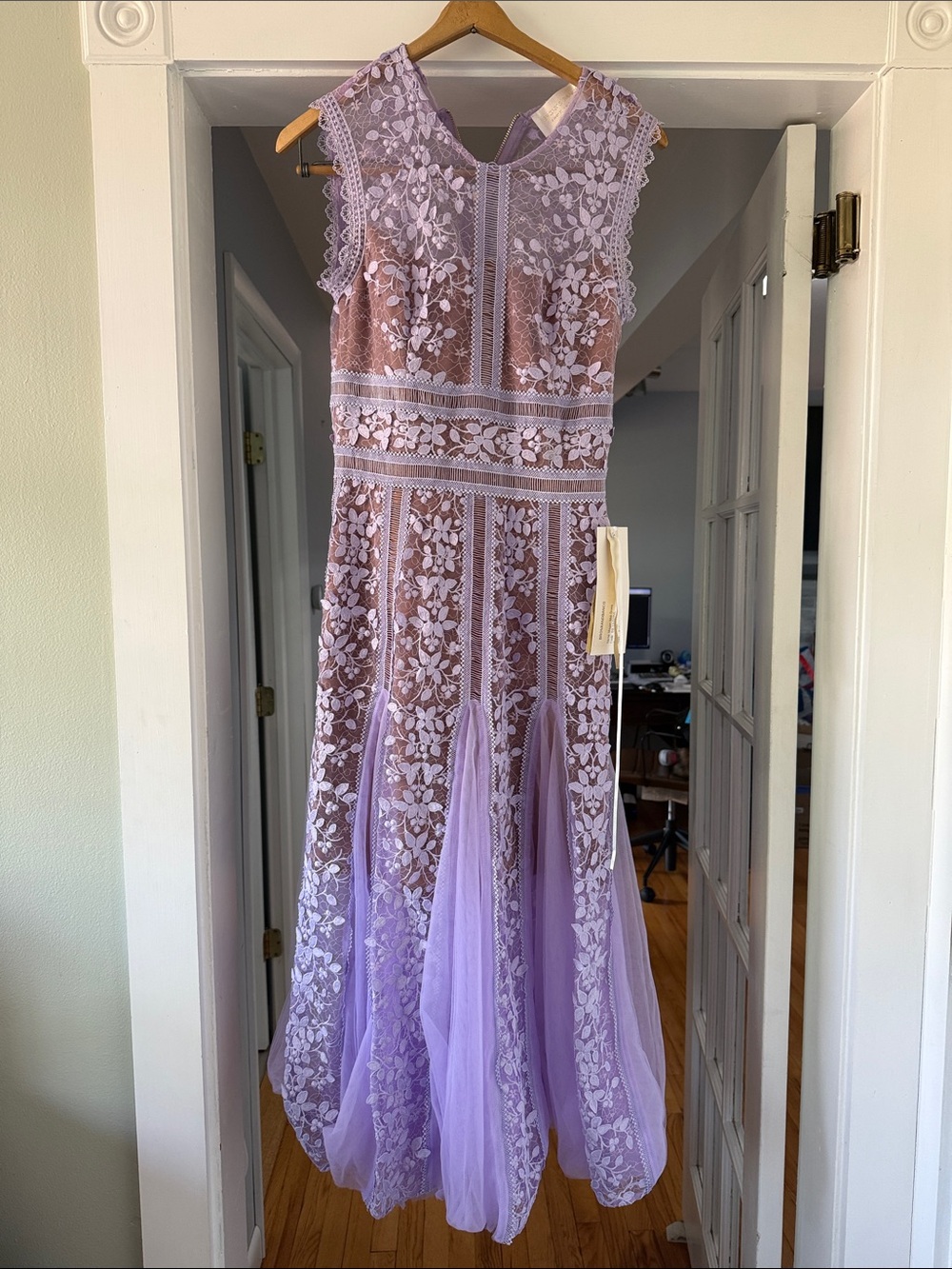 Bronx and Banco Violet Floral Lace Midi Dress